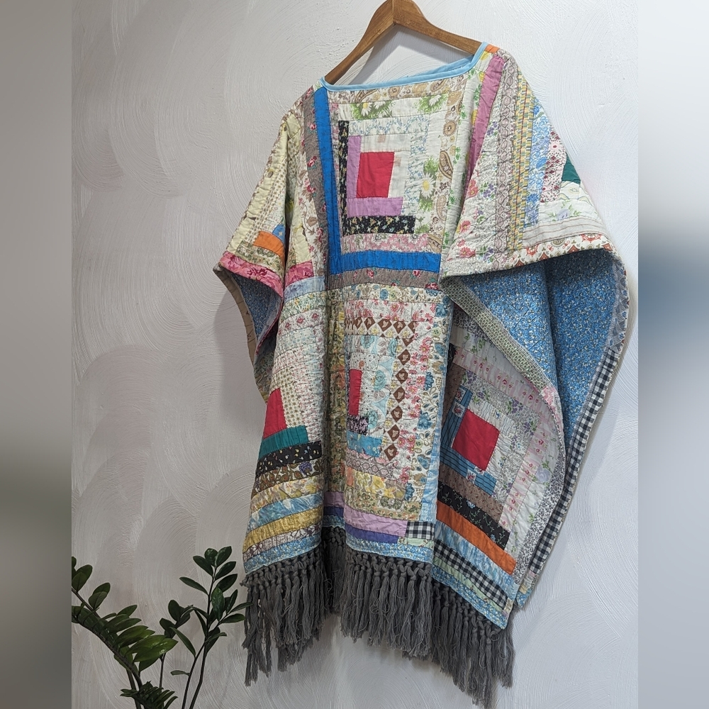 OOAK Handmade Antique Quilt Poncho
